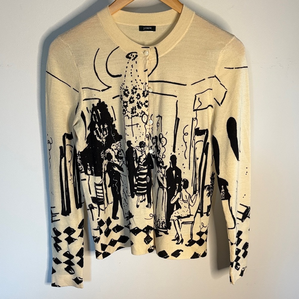 J. Crew Cream and Black Soirée Print Cardigan - Rare